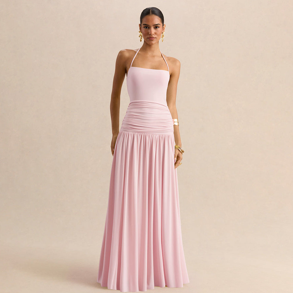Women's Halter Ruched Maxi Dress