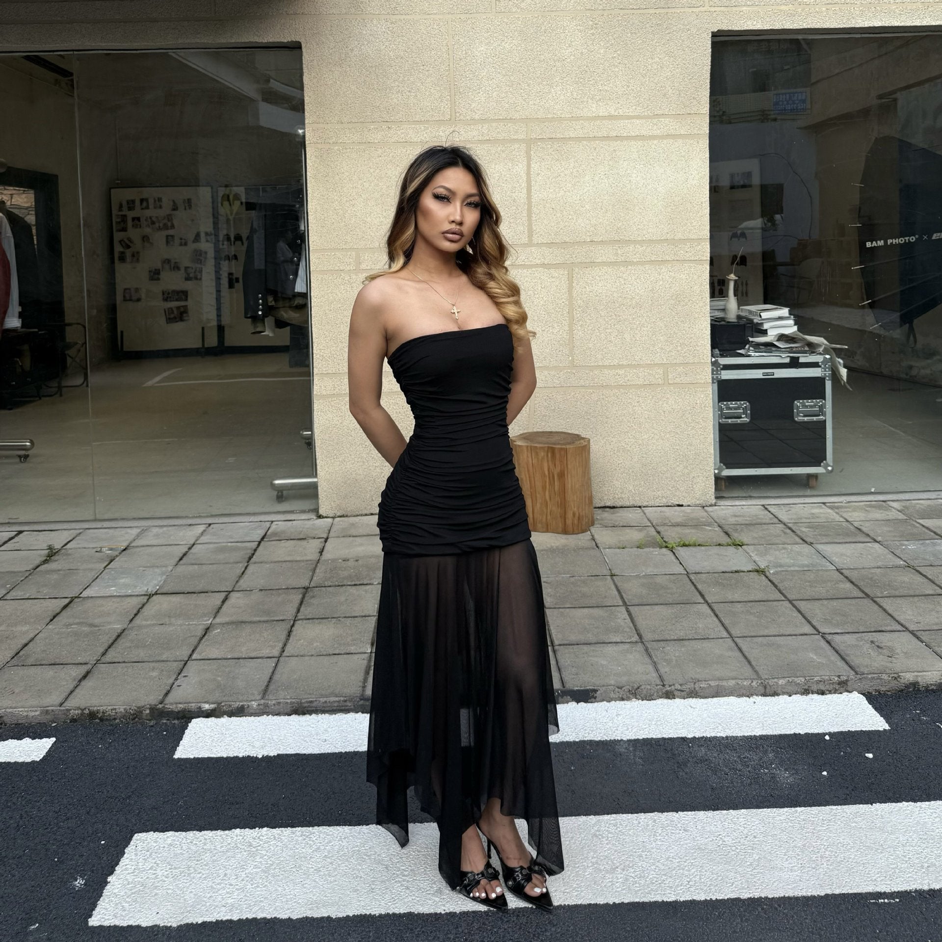 Strapless Ruched Maxi Dress