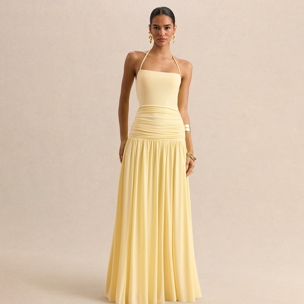 Women's Halter Ruched Maxi Dress