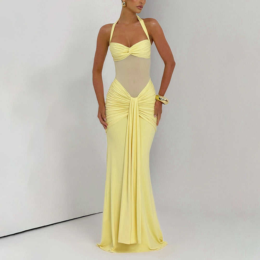 Halter Sheer Panel Maxi Dress