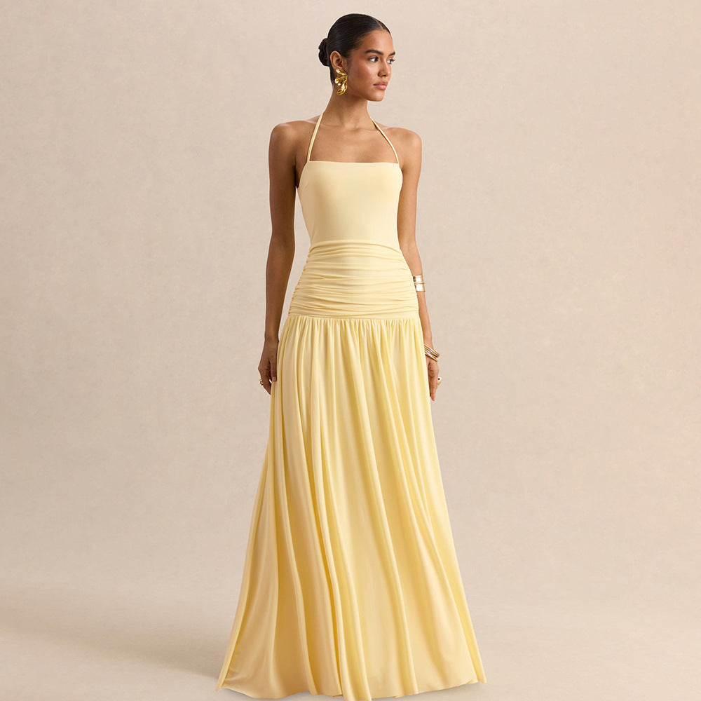 Women's Halter Ruched Maxi Dress