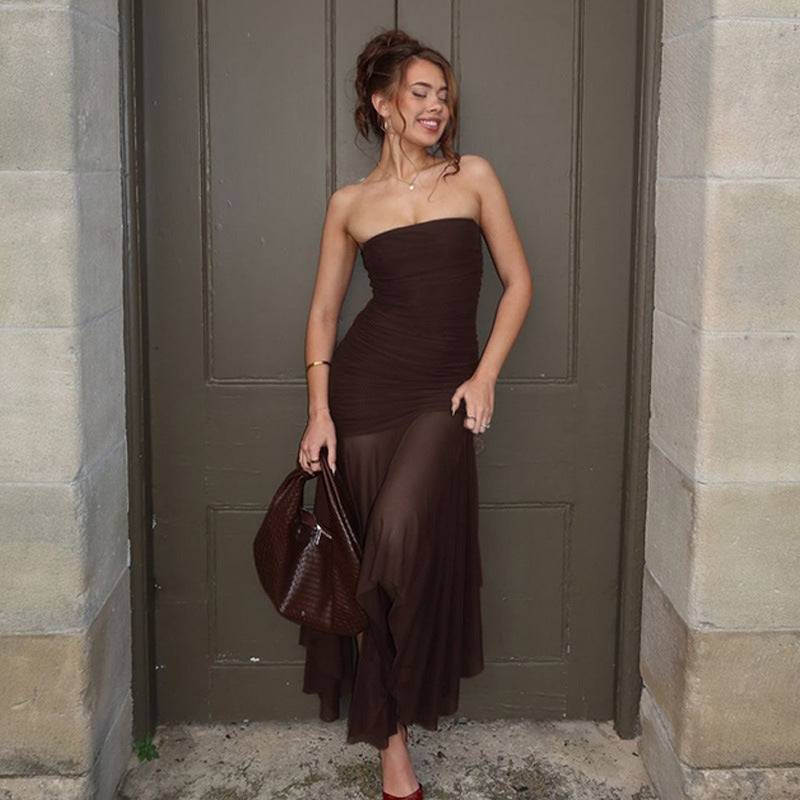 Strapless Ruched Maxi Dress