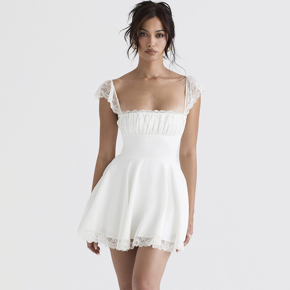 Lace Trim A-Line Mini Dress