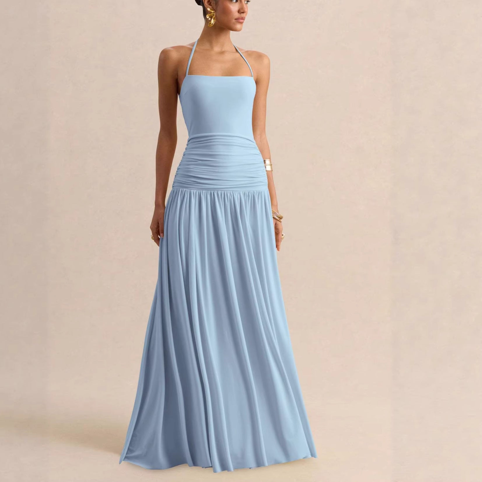 Women's Halter Ruched Maxi Dress