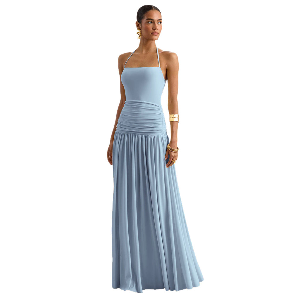 Women's Halter Ruched Maxi Dress