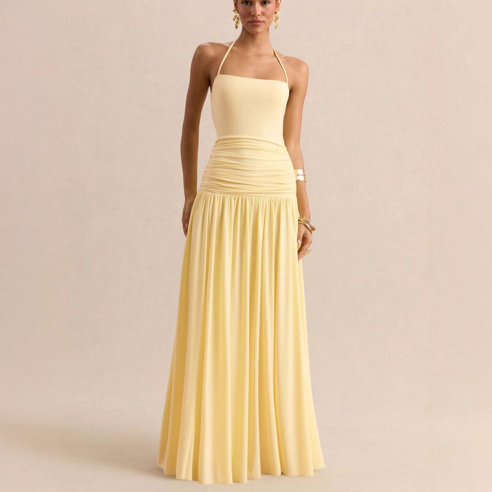 Women's Halter Ruched Maxi Dress
