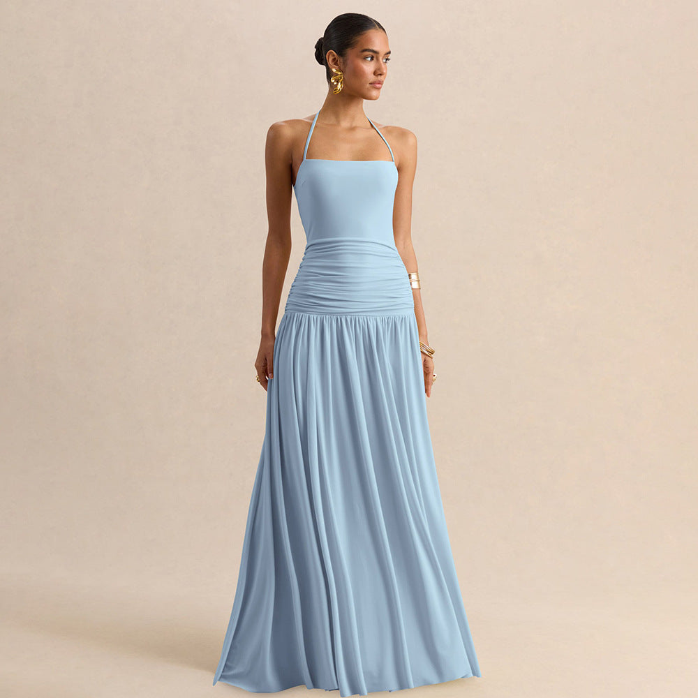 Women's Halter Ruched Maxi Dress