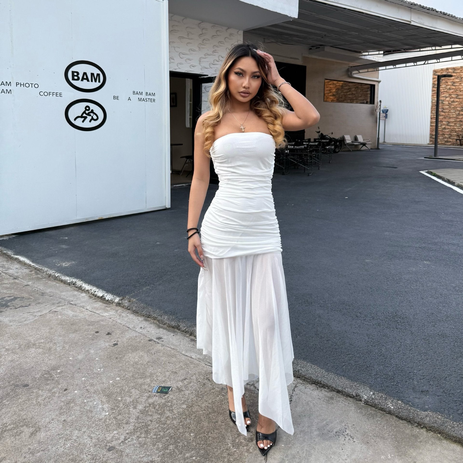 Strapless Ruched Maxi Dress